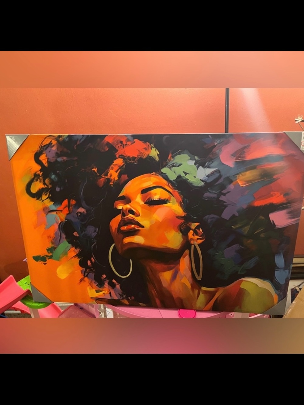 Large Black Woman Portrait Canvas Wall Art Abstract Afrocentric 36.5 x 24.5
